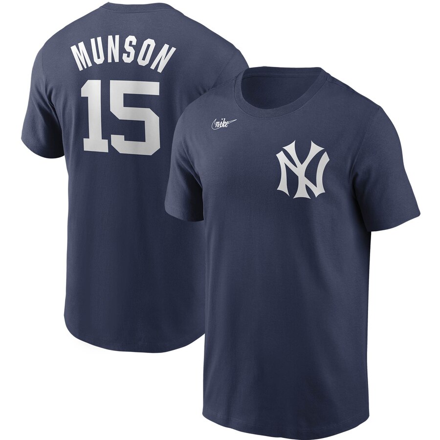 New York Yankees #15 Thurman Munson Nike Cooperstown Collection Name & Number T-Shirt Navy